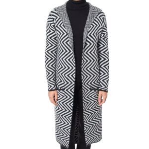 Joseph A. Women's Gray and White Chevron Cozy Soft Cardigan Hooded Sweater  Sz S